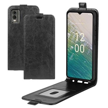 Custodia Flip Verticale con Slot per Schede per Nokia C32 - Nera