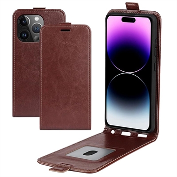 Custodia a vibrazione verticale iPhone 15 Pro con slot per schede - Marrone
