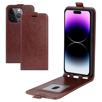 Custodia Flip Verticale con Slot per Schede per iPhone 15 Pro Max - Marrone