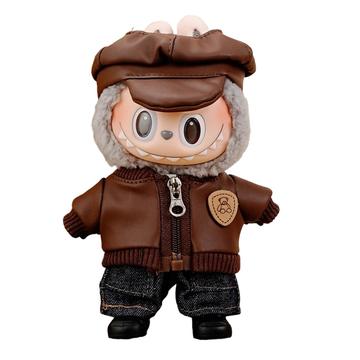 Set di abiti stile aviatore vintage per bambola Labubu 17cm - 5 pezzi. - Caffè