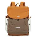 Zaino in tela vintage a blocchi di colore di grande capacità - Arancione / Khaki