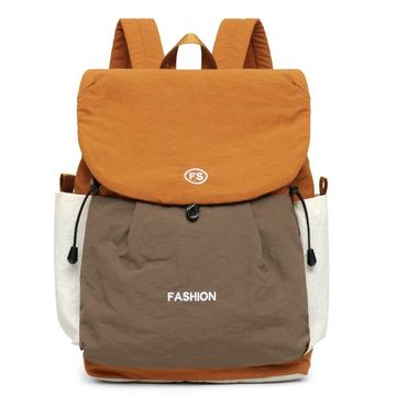 Zaino in tela vintage a blocchi di colore di grande capacità - Arancione / Khaki
