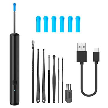 Endoscopio visivo per la pulizia dell\'orecchio con luce LED - Nero