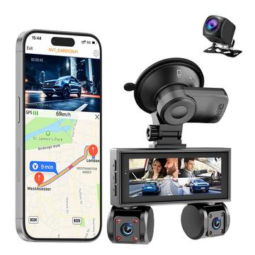 W3 Dash Cam e telecamera posteriore WiFi a quattro obiettivi - Visione notturna 2K, GPS, rilevamento delle collisioni - Nero