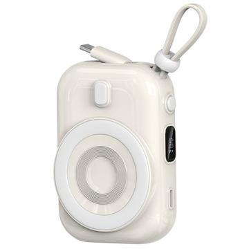 WIWU Wi-P041 Piccolo accumulatore di energia senza fili magnetico a chiocciola con cavo USB-C - 15W/9600mAh - Bianco