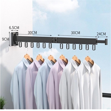 Stendibiancheria a parete / Stendino in alluminio - Pieghevole, 2 snodi - Nero