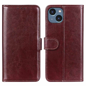 Custodia a Portafoglio per iPhone 15 Plus con Chiusura Magnetica - Marrone