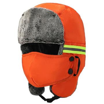 Cappello invernale caldo con strisce riflettenti e maschera per il viso - Arancione