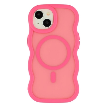 Custodia ibrida magnetica con bordo ondulato per iPhone 15 - Rosa caldo