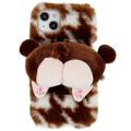Custodia in TPU 3D Plush Inverno peloso per iPhone 14 Plus - Marrone Corgi