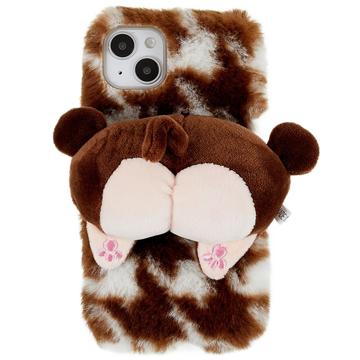 Custodia in TPU 3D Plush Inverno peloso per iPhone 14 Plus - Marrone Corgi