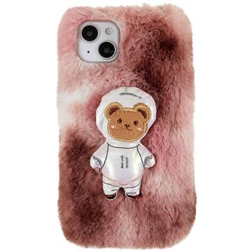 Custodia in TPU 3D Plush Inverno peloso per iPhone 14 Plus - Orso Bruno