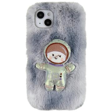 Custodia in TPU 3D Plush Inverno Peloso per iPhone 14 Plus - Grigio Spaceman