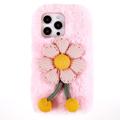 Custodia in TPU 3D Plush Inverno peloso per iPhone 14 Pro Max - Fiore Rosa