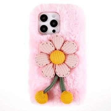 Custodia in TPU 3D Plush Inverno peloso per iPhone 14 Pro Max - Fiore Rosa