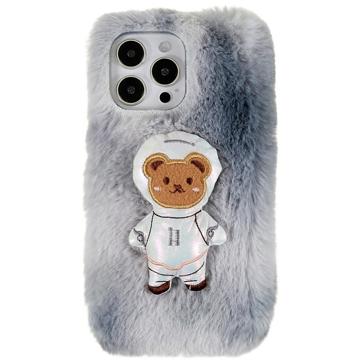 Custodia in TPU 3D Plush Inverno Peloso per iPhone 14 Pro Max - Orso Grigio