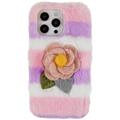 Custodia in TPU 3D Plush Inverno peloso per iPhone 14 Pro - Rosa Rosa