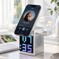 WiWU W043 caricabatterie wireless 5 in 1 con display a pixel RGB e altoparlante Bluetooth - Argento