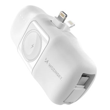 Wozinsky WF16-YLS 5000mAh Lightning Power Bank con cavo USB-C integrato e caricatore per Apple Watch - 15W - Bianco