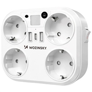 Presa multipla Wozinsky WRS-2B con luce notturna - 4 prese CA, 2 porte USB-A, 1 porta USB-C - Bianca