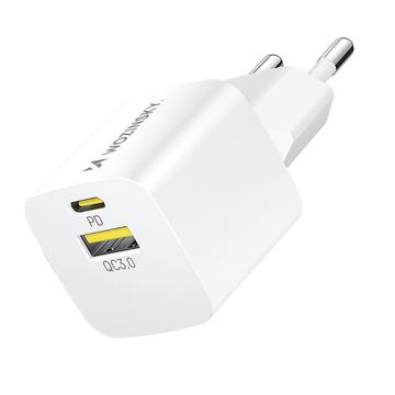 Wozinsky WWCEAC Caricatore da parete a doppia porta GaN da 33W - USB-A, USB-C - Bianco