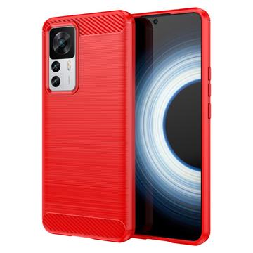 Custodia in TPU spazzolato per Xiaomi 12T/12T Pro - Fibra di carbonio - Rossa