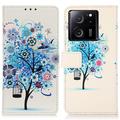 Custodia a Portafoglio Serie Glam per Xiaomi 13T/13T Pro - Albero in Fiore / Blu