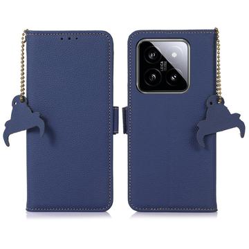 Custodia a Portafoglio in Pelle con RFID per Xiaomi 14 Pro - Blu