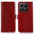 Custodia in Pelle a Portafoglio Serie Crocodile con RFID per Xiaomi 14T Pro - Rossa