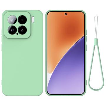 Custodia in silicone liquido con cinghia a mano per Xiaomi 15 - Verde
