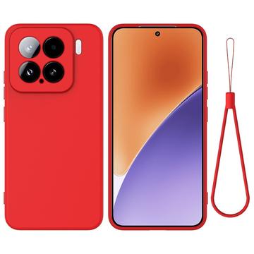 Custodia in silicone liquido con cinghia a mano per Xiaomi 15 - Rossa