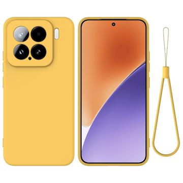 Custodia in silicone liquido con cinghia a mano per Xiaomi 15 - Gialla