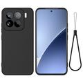Custodia in silicone liquido con cinghia a mano per Xiaomi 15 Pro - Nera