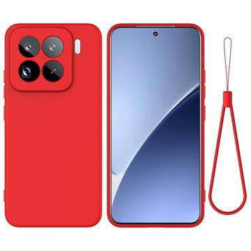 Custodia in silicone liquido con cinghia a mano per Xiaomi 15 Pro - Rossa