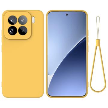 Custodia in silicone liquido con cinghia a mano per Xiaomi 15 Pro - Gialla