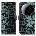 Custodia in Pelle a Portafoglio Serie Crocodile con RFID per Xiaomi 15 Ultra - Verde