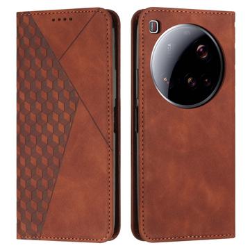 Custodia a portafoglio con motivo a rombi e chiusura magnetica per Xiaomi 15 Ultra - Marrone