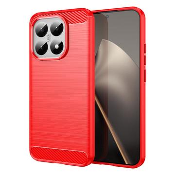 Custodia in TPU spazzolato per Xiaomi 15T - Fibra di Carbonio - Rossa