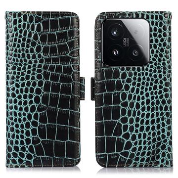 Custodia in Pelle a Portafoglio Serie Crocodile con RFID per Xiaomi 15T