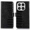 Custodia in Pelle a Portafoglio Serie Crocodile con RFID per Xiaomi 17 - Nera