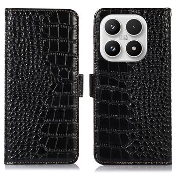 Custodia in Pelle a Portafoglio Serie Crocodile con RFID per Xiaomi 17 - Nera