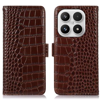 Custodia in Pelle a Portafoglio Serie Crocodile con RFID per Xiaomi 17 - Marrone