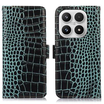 Custodia in Pelle a Portafoglio Serie Crocodile con RFID per Xiaomi 17 - Verde