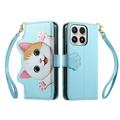 Custodia a portafoglio Xiaomi 17 con gattino, porta carte, tasca con cerniera e cinturino da polso