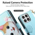 Custodia a portafoglio Xiaomi 17 con gattino, porta carte, tasca con cerniera e cinturino da polso