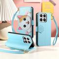 Custodia a portafoglio Xiaomi 17 con gattino, porta carte, tasca con cerniera e cinturino da polso