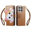 Custodia a portafoglio Xiaomi 17 con motivo gattini, porta carte, tasca con cerniera e cinturino da polso - Marrone
