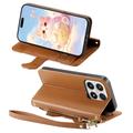 Custodia a portafoglio Xiaomi 17 con motivo gattini, porta carte, tasca con cerniera e cinturino da polso - Marrone