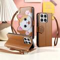Custodia a portafoglio Xiaomi 17 con motivo gattini, porta carte, tasca con cerniera e cinturino da polso - Marrone