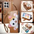 Custodia a portafoglio Xiaomi 17 con motivo gattini, porta carte, tasca con cerniera e cinturino da polso - Marrone